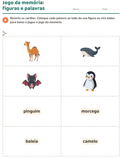 Pré-visualização da ficha de Cartões de figura e palavra com Animais para Educação infantil (pré-escola, 5-7 anos)