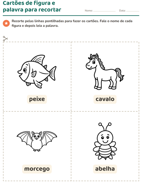 Pré-visualização da ficha de Cartões de figura e palavra com Animais PB 3 para Educação infantil (pré-escola, 5-7 anos)