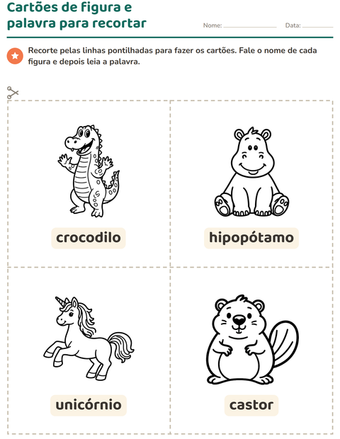 Pré-visualização da ficha de Cartões de figura e palavra com Animais PB 4 para Educação infantil (pré-escola, 5-7 anos)