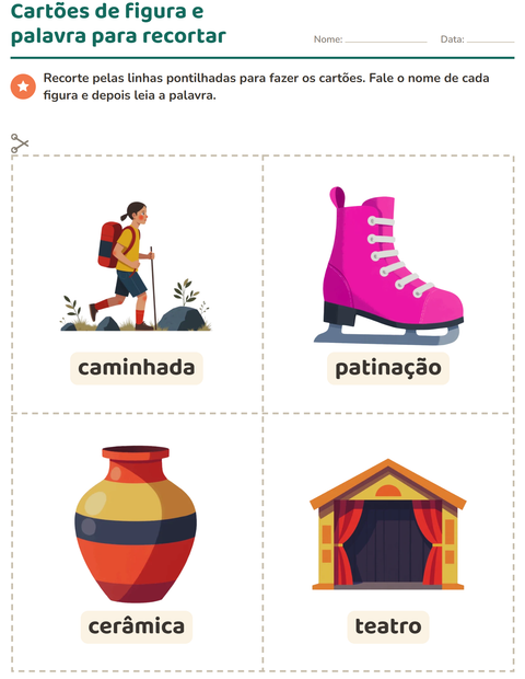 Pré-visualização da ficha de Cartões de figura e palavra com Atividades para Educação infantil (pré-escola, 5-7 anos)
