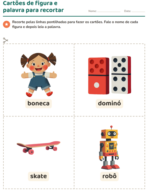 Pré-visualização da ficha de Cartões de figura e palavra com Brinquedos para Educação infantil (pré-escola, 5-7 anos)