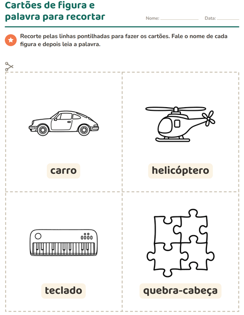 Pré-visualização da ficha de Cartões de figura e palavra com Brinquedos PB 2 para Educação infantil (pré-escola, 5-7 anos)