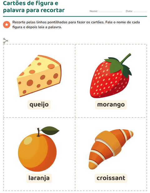 Pré-visualização da ficha de Cartões de figura e palavra com Café da manhã para Educação infantil (pré-escola, 5-7 anos)
