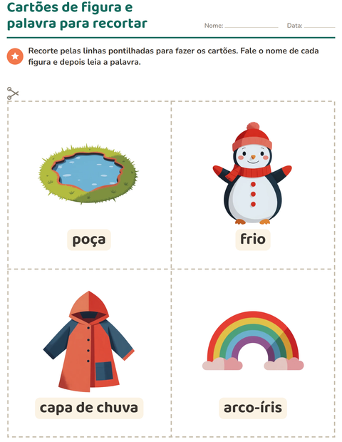Pré-visualização da ficha de Cartões de figura e palavra com Clima para Educação infantil (pré-escola, 5-7 anos)