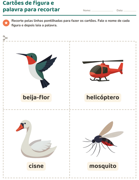 Pré-visualização da ficha de Cartões de figura e palavra com Coisas que voam para Educação infantil (pré-escola, 5-7 anos)