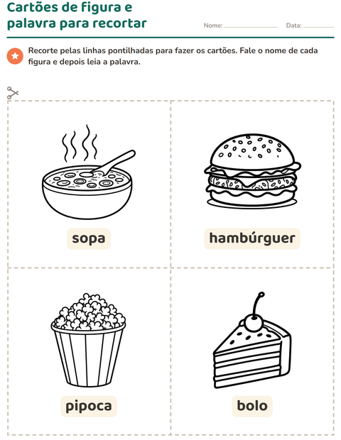 Pré-visualização da ficha de Cartões de figura e palavra com Comida PB 2 para Educação infantil (pré-escola, 5-7 anos)
