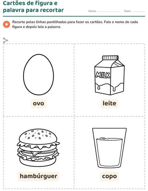 Pré-visualização da ficha de Cartões de figura e palavra com Comida PB 3 para Educação infantil (pré-escola, 5-7 anos)