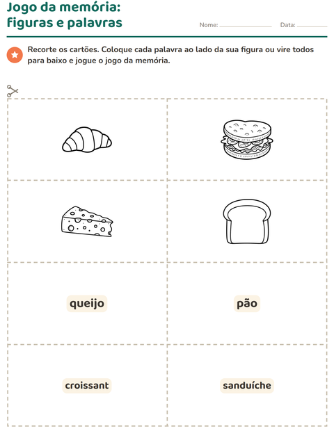 Pré-visualização da ficha de Cartões de figura e palavra com Comida PB 3 para Educação infantil (pré-escola, 5-7 anos)