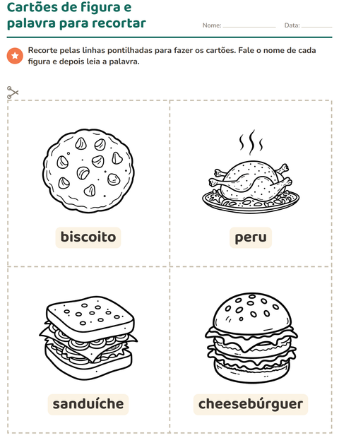 Pré-visualização da ficha de Cartões de figura e palavra com Comida PB para Educação infantil (pré-escola, 5-7 anos)