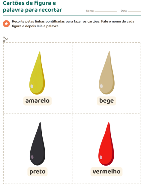 Pré-visualização da ficha de Cartões de figura e palavra com Cores para Educação infantil (pré-escola, 5-7 anos)