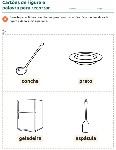 Pré-visualização da ficha de Cartões de figura e palavra com Cozinha PB para Educação infantil (pré-escola, 5-7 anos)