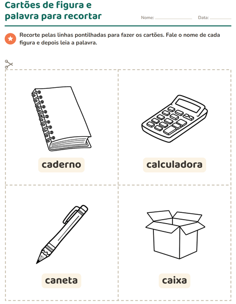 Pré-visualização da ficha de Cartões de figura e palavra com Educação PB para Educação infantil (pré-escola, 5-7 anos)