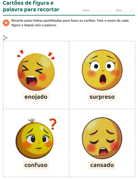 Pré-visualização da ficha de Cartões de figura e palavra com Emoções para Educação infantil (pré-escola, 5-7 anos)