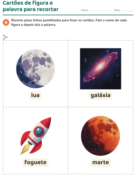 Pré-visualização da ficha de Cartões de figura e palavra com Espaço para Educação infantil (pré-escola, 5-7 anos)