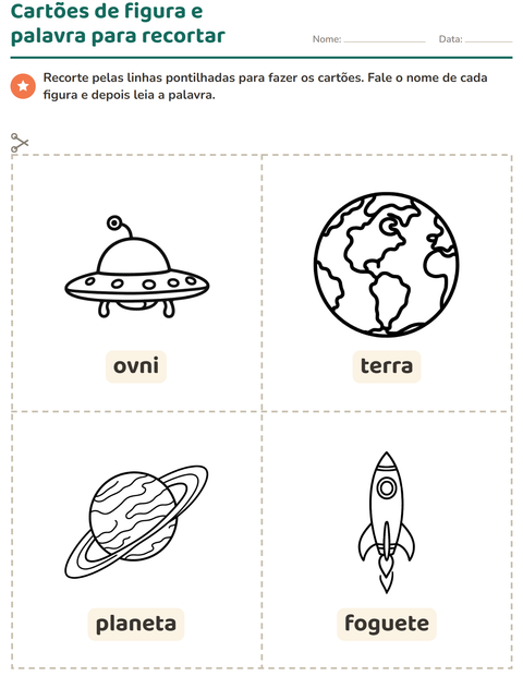 Pré-visualização da ficha de Cartões de figura e palavra com Espaço PB para Educação infantil (pré-escola, 5-7 anos)