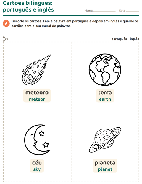 Pré-visualização da ficha de Cartões de figura e palavra com Espaço PB para Educação infantil (pré-escola, 5-7 anos)