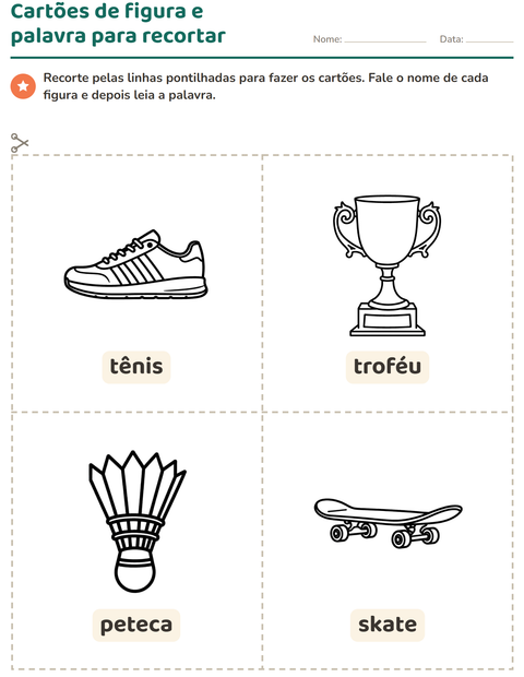 Pré-visualização da ficha de Cartões de figura e palavra com Esportes PB 2 para Educação infantil (pré-escola, 5-7 anos)