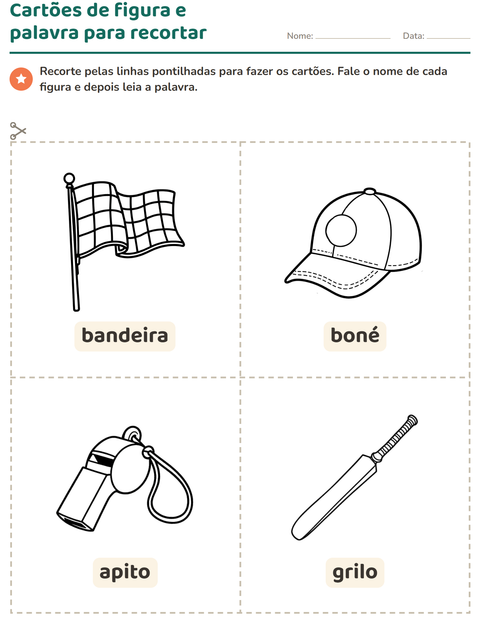 Pré-visualização da ficha de Cartões de figura e palavra com Esportes PB para Educação infantil (pré-escola, 5-7 anos)