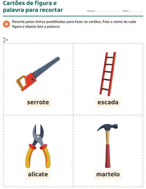 Pré-visualização da ficha de Cartões de figura e palavra com Ferramentas para Educação infantil (pré-escola, 5-7 anos)