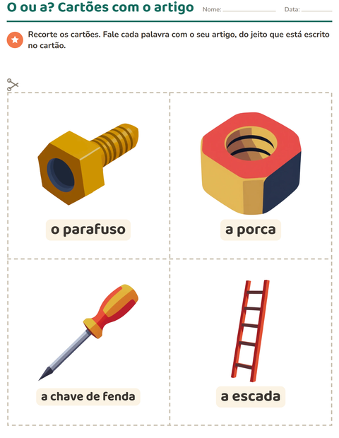 Pré-visualização da ficha de Cartões de figura e palavra com Ferramentas para Educação infantil (pré-escola, 5-7 anos)