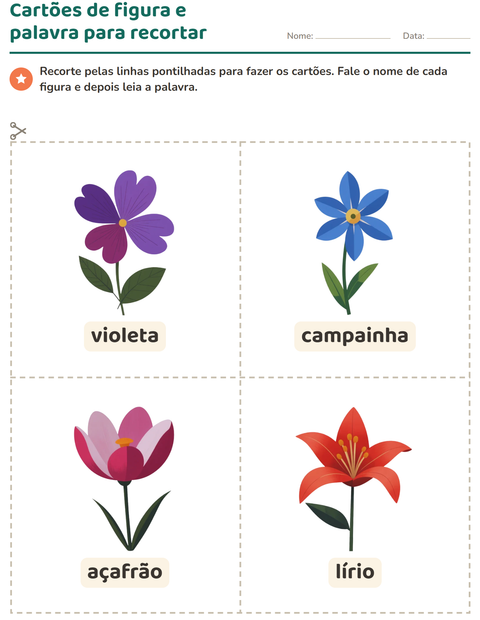 Pré-visualização da ficha de Cartões de figura e palavra com Flores para Educação infantil (pré-escola, 5-7 anos)