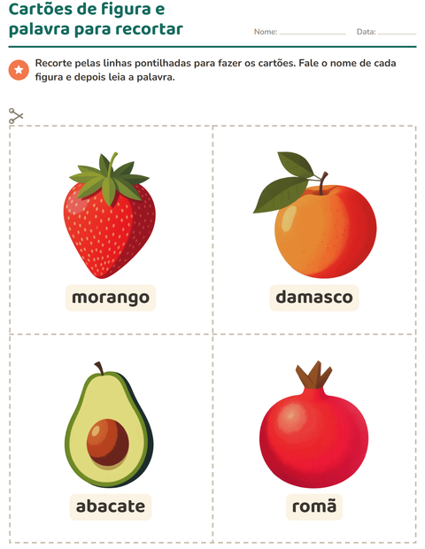Pré-visualização da ficha de Cartões de figura e palavra com Frutas para Educação infantil (pré-escola, 5-7 anos)