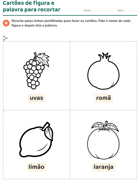 Pré-visualização da ficha de Cartões de figura e palavra com Frutas PB para Educação infantil (pré-escola, 5-7 anos)