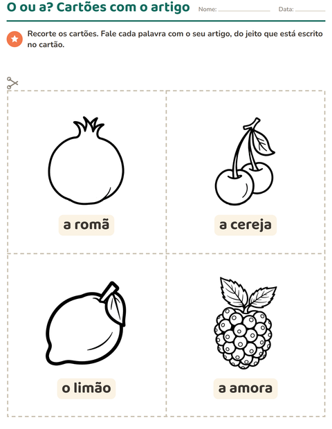 Pré-visualização da ficha de Cartões de figura e palavra com Frutas PB para Educação infantil (pré-escola, 5-7 anos)
