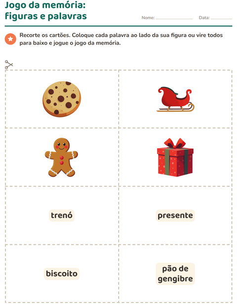 Pré-visualização da ficha de Cartões de figura e palavra com Natal para Educação infantil (pré-escola, 5-7 anos)