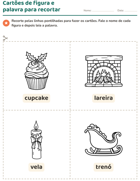 Pré-visualização da ficha de Cartões de figura e palavra com Natal P&B 2 para Educação infantil (pré-escola, 5-7 anos)