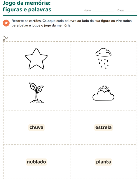 Pré-visualização da ficha de Cartões de figura e palavra com Natureza PB para Educação infantil (pré-escola, 5-7 anos)
