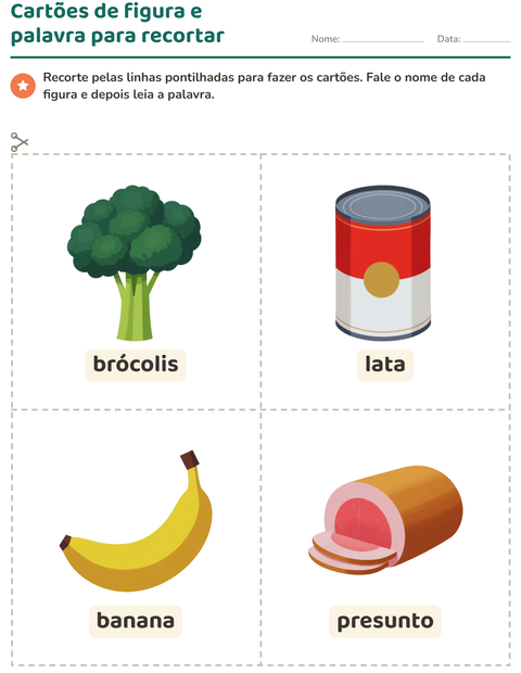 Pré-visualização da ficha de Cartões de figura e palavra com No supermercado para Educação infantil (pré-escola, 5-7 anos)