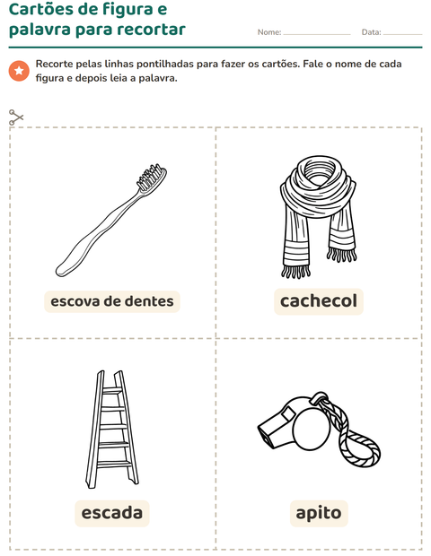 Pré-visualização da ficha de Cartões de figura e palavra com Objetos PB para Educação infantil (pré-escola, 5-7 anos)