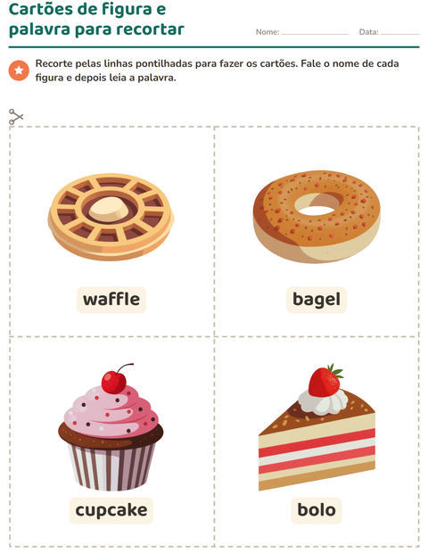 Pré-visualização da ficha de Cartões de figura e palavra com Padaria para Educação infantil (pré-escola, 5-7 anos)