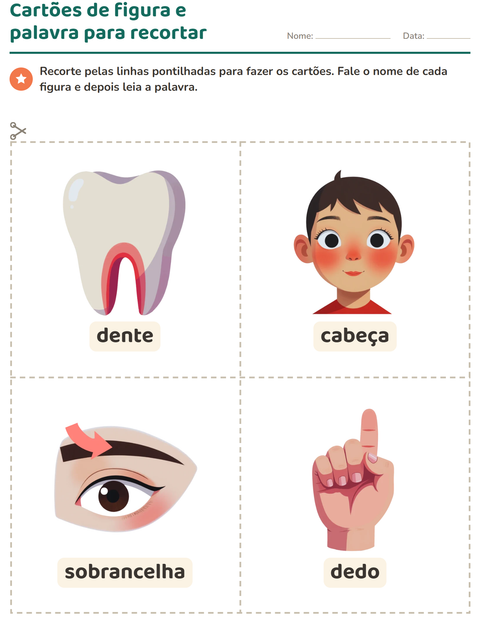 Pré-visualização da ficha de Cartões de figura e palavra com Partes do corpo para Educação infantil (pré-escola, 5-7 anos)