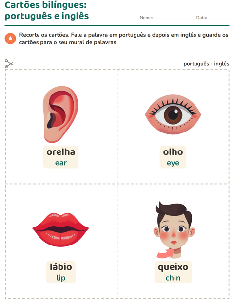Pré-visualização da ficha de Cartões de figura e palavra com Partes do corpo para Educação infantil (pré-escola, 5-7 anos)