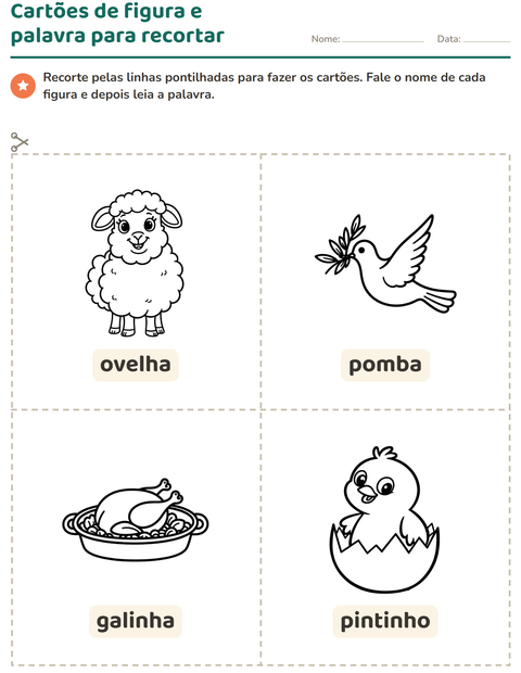 Pré-visualização da ficha de Cartões de figura e palavra com Páscoa PB 2 para Educação infantil (pré-escola, 5-7 anos)