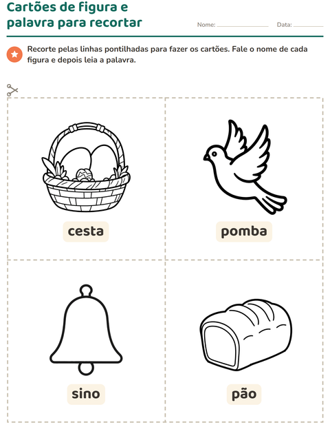 Pré-visualização da ficha de Cartões de figura e palavra com Páscoa PB para Educação infantil (pré-escola, 5-7 anos)