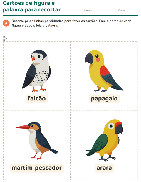 Pré-visualização da ficha de Cartões de figura e palavra com Pássaros 2 para Educação infantil (pré-escola, 5-7 anos)