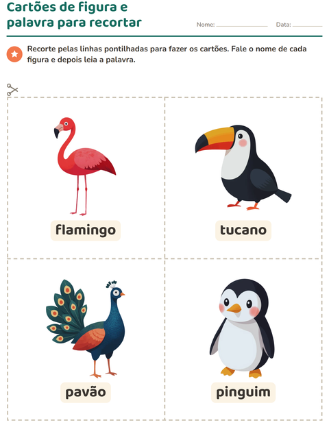 Pré-visualização da ficha de Cartões de figura e palavra com Pássaros para Educação infantil (pré-escola, 5-7 anos)