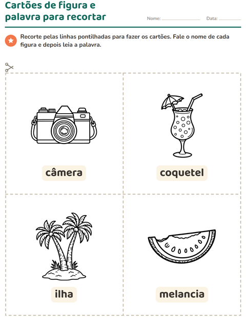 Pré-visualização da ficha de Cartões de figura e palavra com Praia PB 2 para Educação infantil (pré-escola, 5-7 anos)