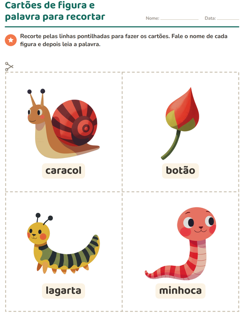 Pré-visualização da ficha de Cartões de figura e palavra com Primavera para Educação infantil (pré-escola, 5-7 anos)