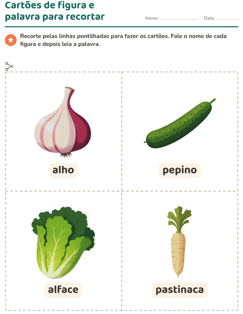 Pré-visualização da ficha de Cartões de figura e palavra com Vegetais para Educação infantil (pré-escola, 5-7 anos)