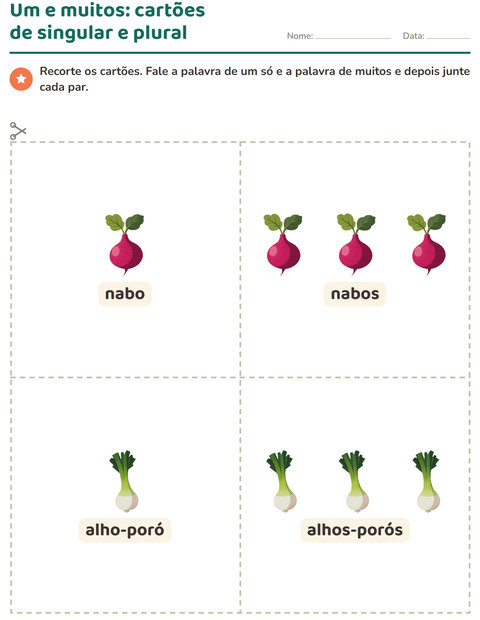 Pré-visualização da ficha de Cartões de figura e palavra com Vegetais para Educação infantil (pré-escola, 5-7 anos)