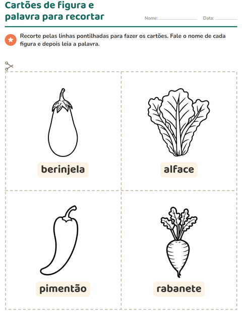 Pré-visualização da ficha de Cartões de figura e palavra com Vegetais PB 2 para Educação infantil (pré-escola, 5-7 anos)