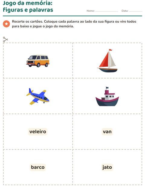 Pré-visualização da ficha de Cartões de figura e palavra com Veículos para Educação infantil (pré-escola, 5-7 anos)