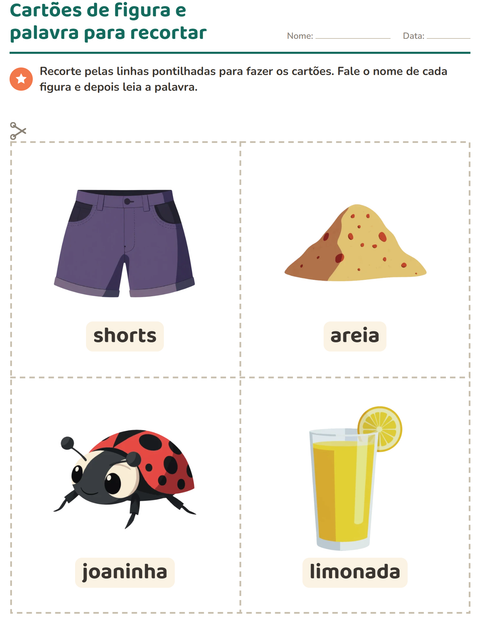 Pré-visualização da ficha de Cartões de figura e palavra com Verão para Educação infantil (pré-escola, 5-7 anos)