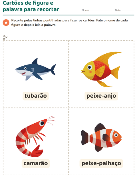 Pré-visualização da ficha de Cartões de figura e palavra com Vida marinha para Educação infantil (pré-escola, 5-7 anos)