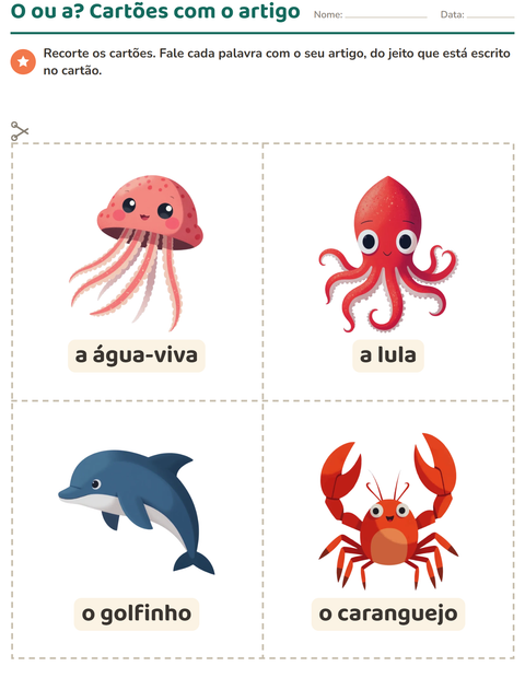 Pré-visualização da ficha de Cartões de figura e palavra com Vida marinha para Educação infantil (pré-escola, 5-7 anos)