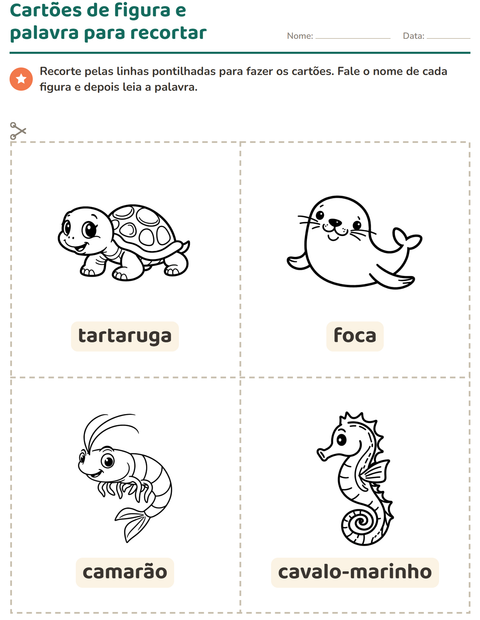 Pré-visualização da ficha de Cartões de figura e palavra com Vida marinha PB 2 para Educação infantil (pré-escola, 5-7 anos)